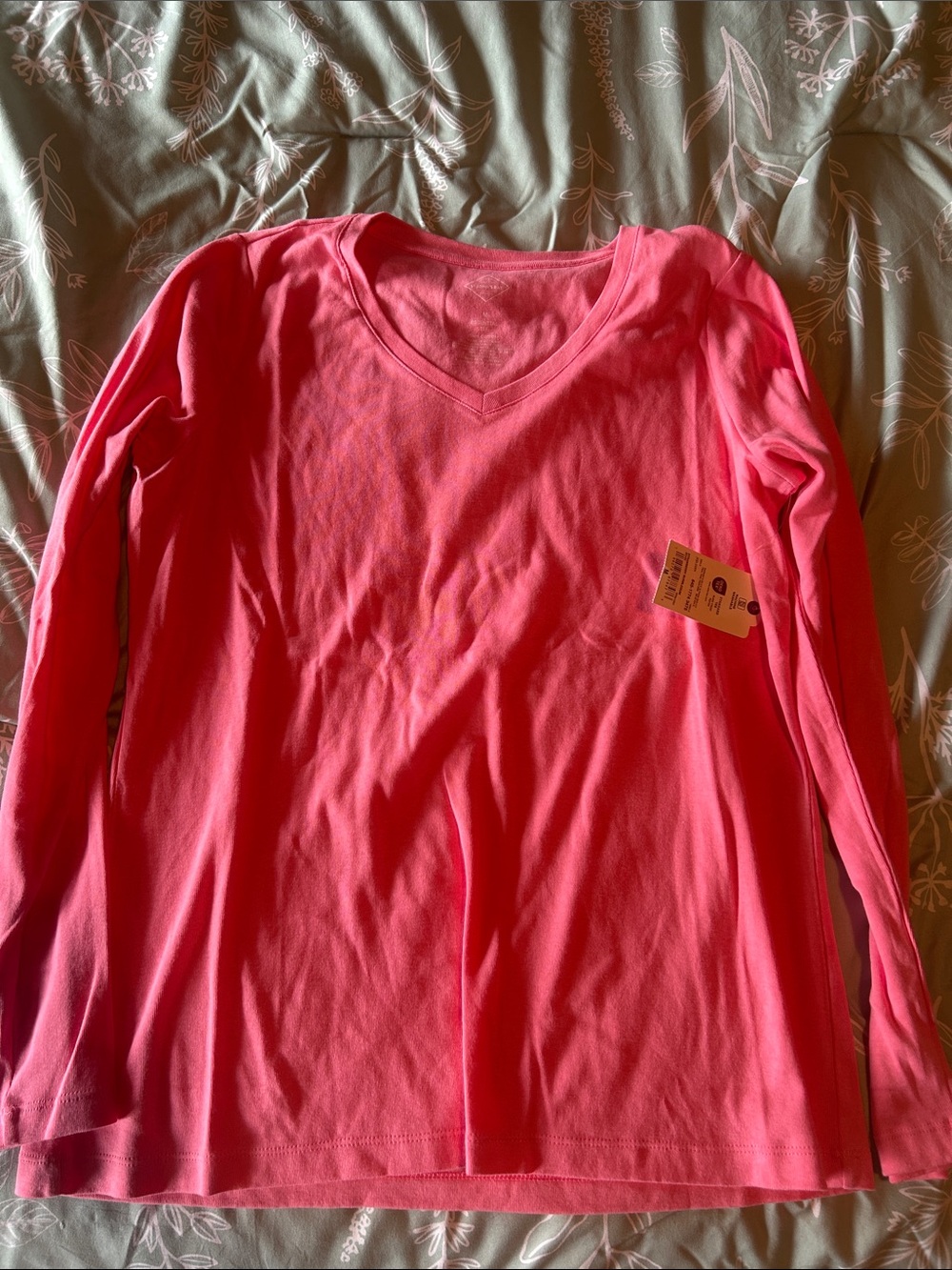 St. John's Bay Bright Pink V-Neck Long Sleeve Tee